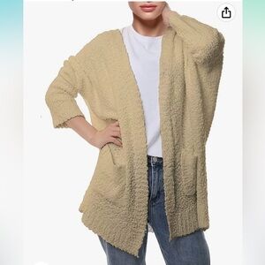 Fuzzy Popcorn Cardigan Batwing Sleeve Open Front Chunky Knit Sweater w/Pockets